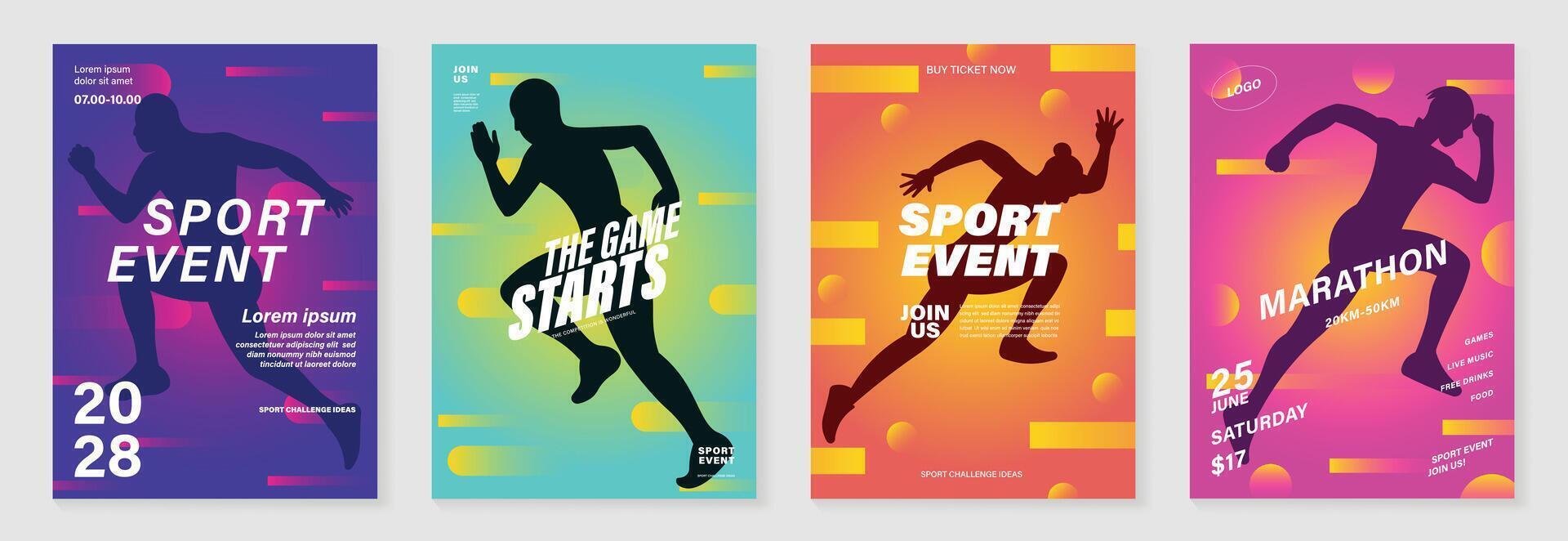 Marathon poster design background set. vector