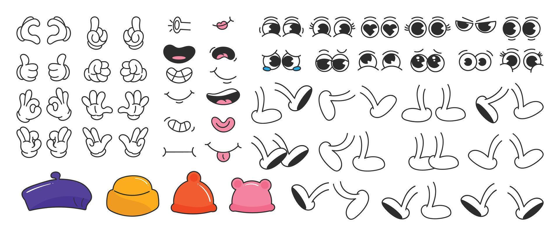 Cute retro groovy hippie mascot illustration collection vector