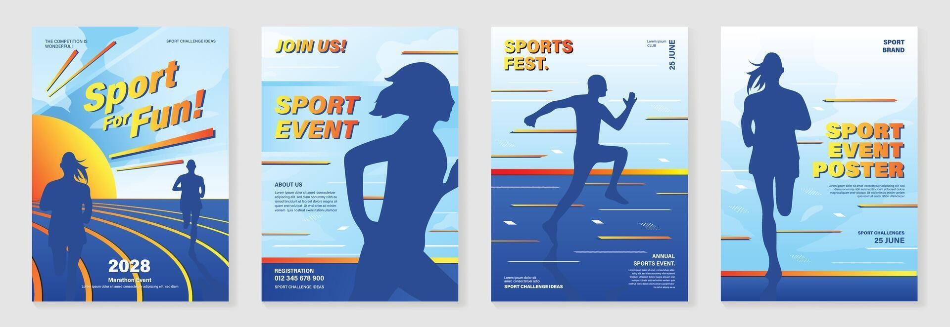 Running sport cover template with vibrant abstract gradient geometric shape and people running. Ideal design for social media, flyer, promotion, card. vector