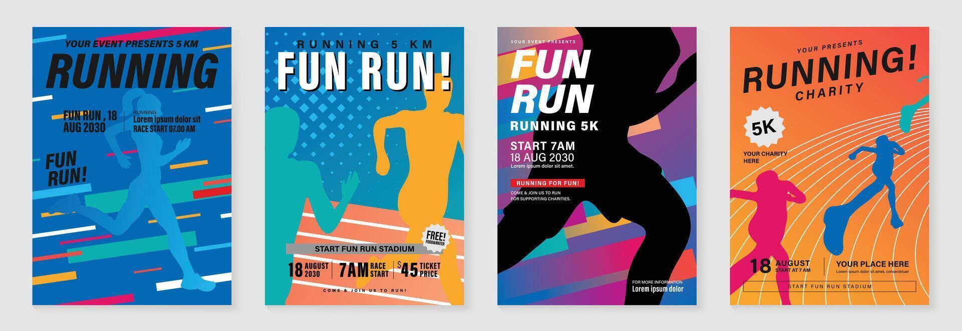 Running event poster design background set. vector