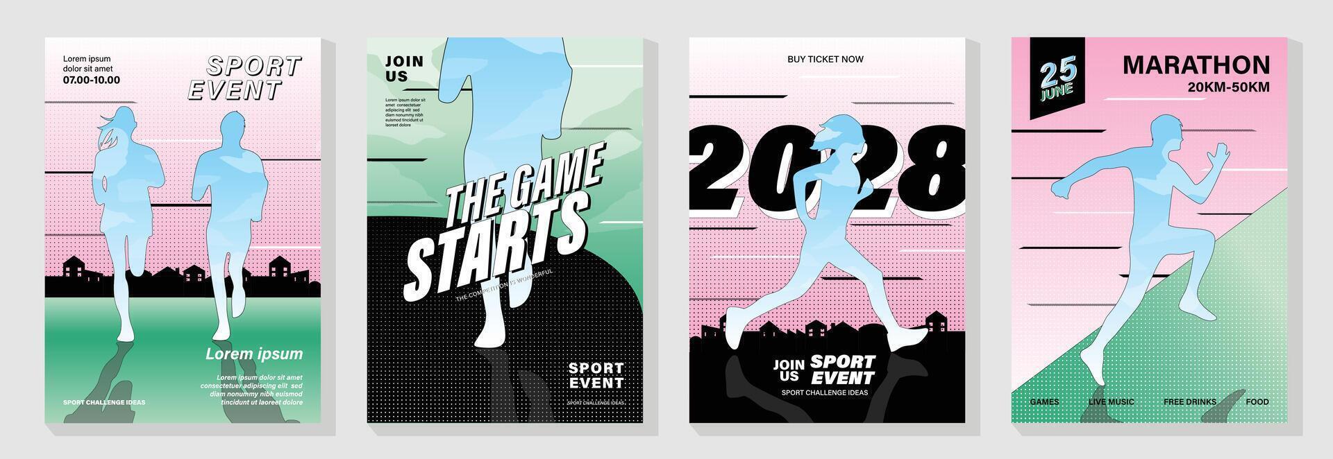 Running sport event cover with people running. vector