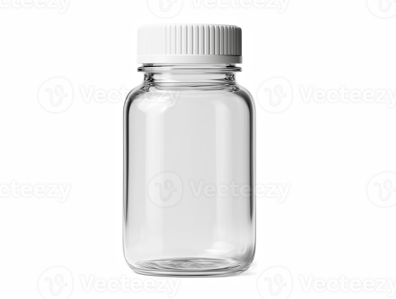 A clear glass bottle with a white cap png