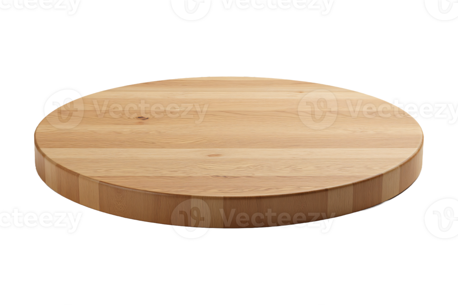 Plain round oak wood table isolated on transparent background, smooth surface with soft grain texture, Ready for product mockup png