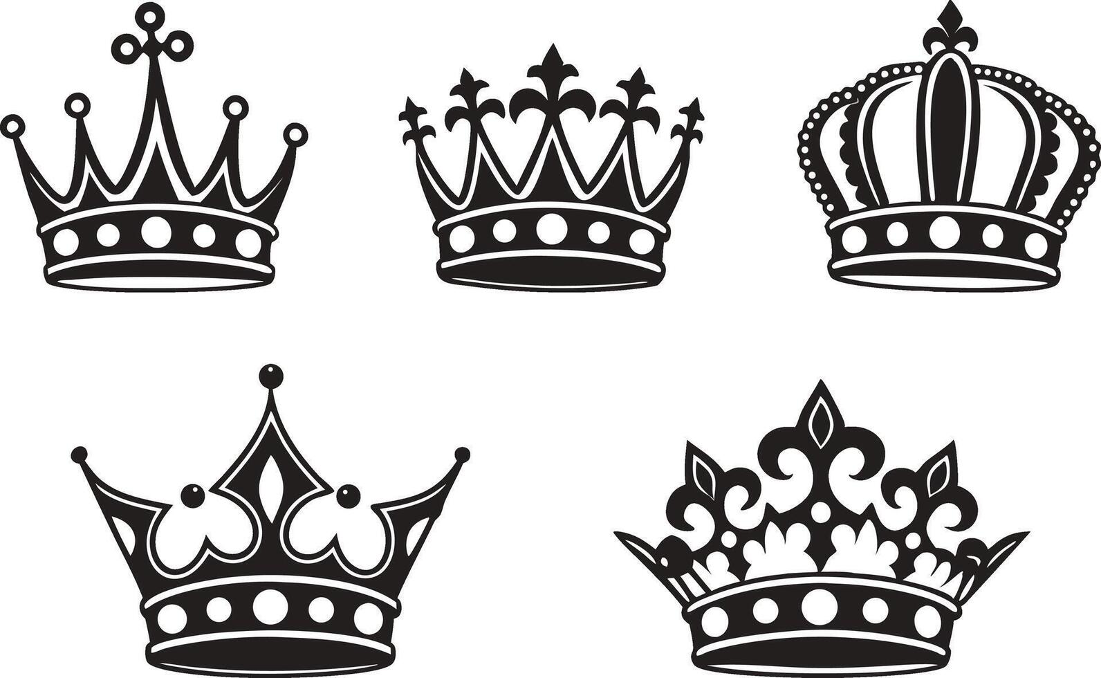 Royal Crown Icon Set Silhouettes vector