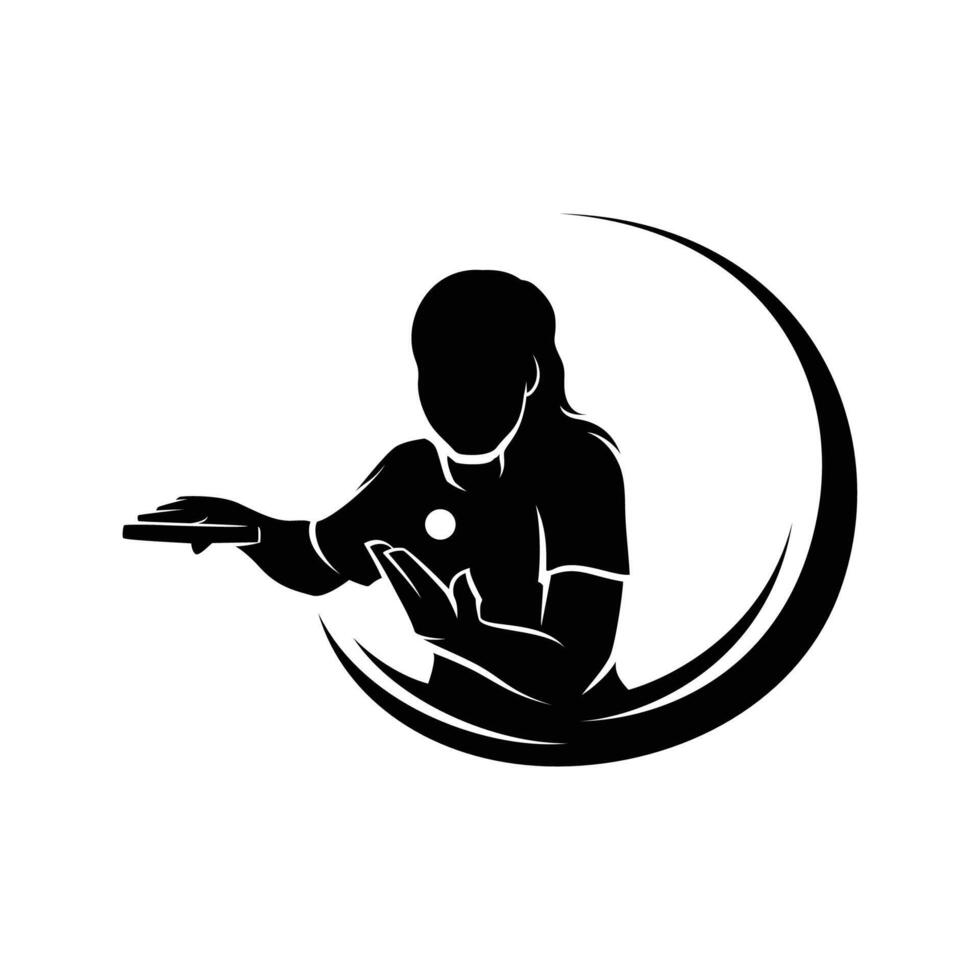 Women Table Tennis Silhouette Logo Design vector