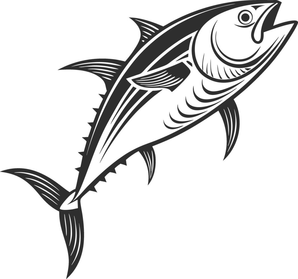 High Quality Tuna Fish Silhouette in Black and White vector