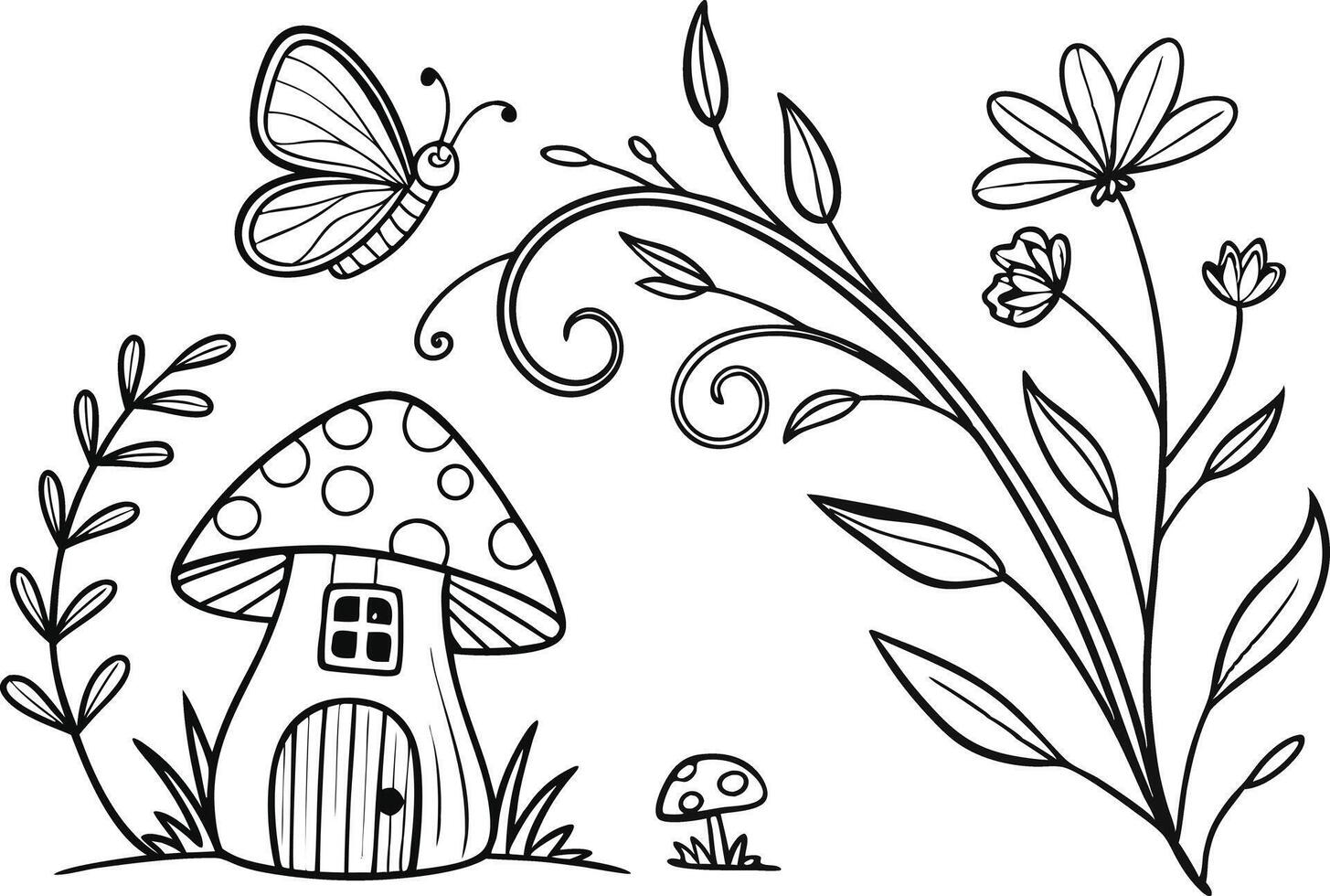Enchanted Garden Elements in Silhouette Style vector