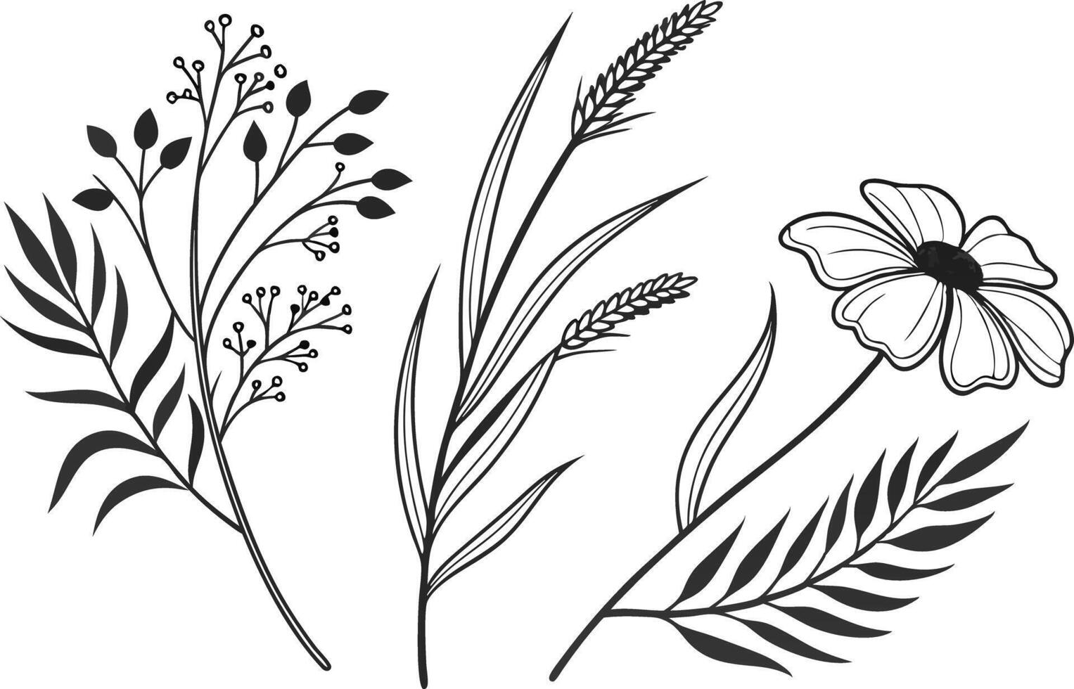 Botanical Silhouette Art Bundle in Boho Style vector