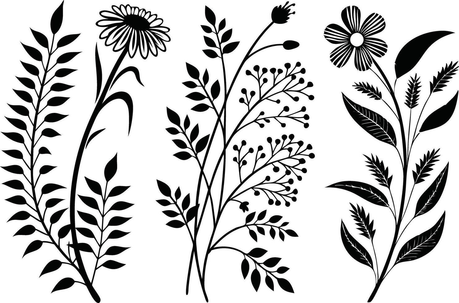 Boho Seamless Floral Pattern Silhouette Design for Fabric and Decor vector
