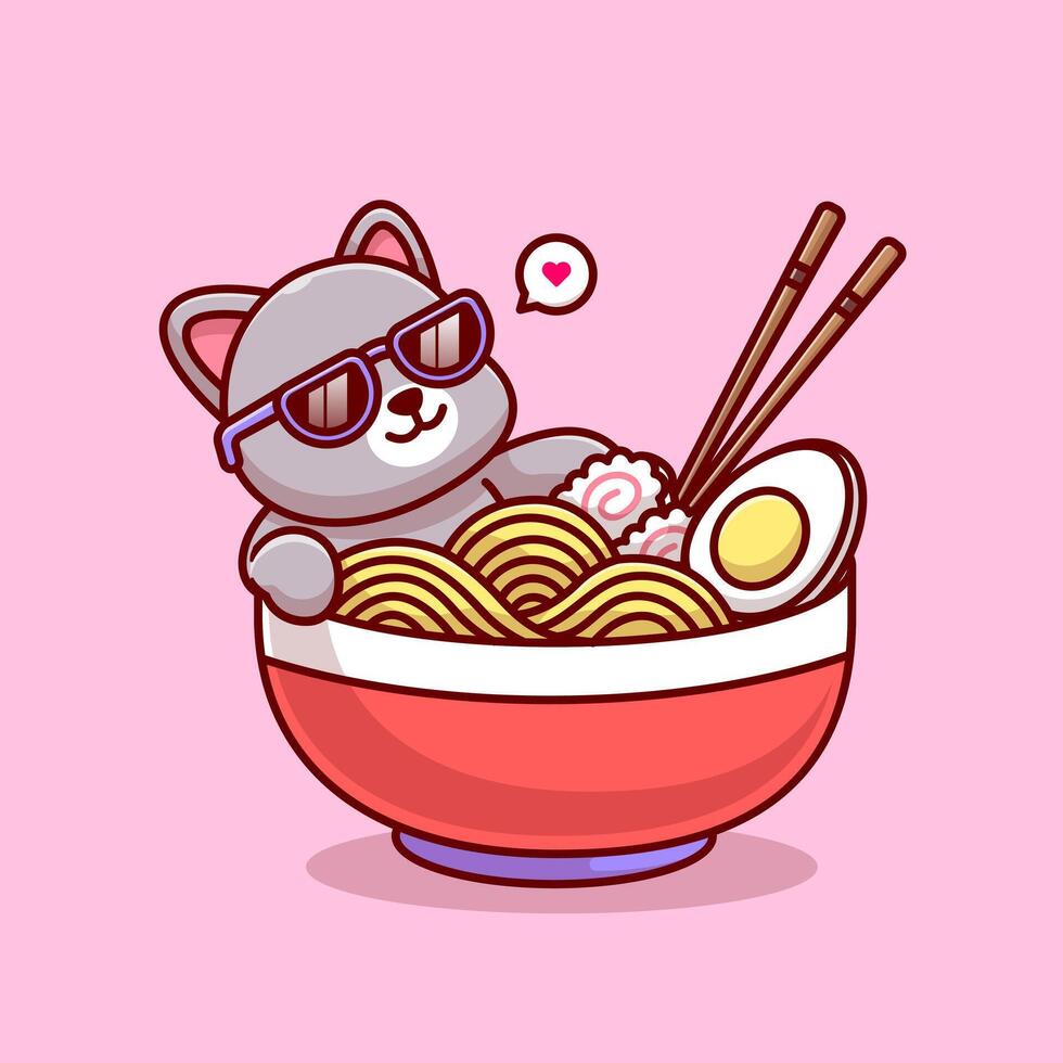 Cute Cat Ramen Noodle Cartoon vector
