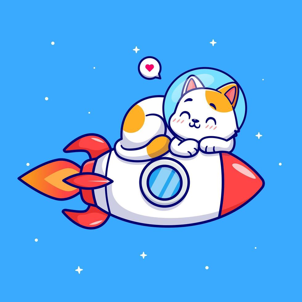 Cute Cat Astronaut Lay On Rocket In Space Cartoon vector