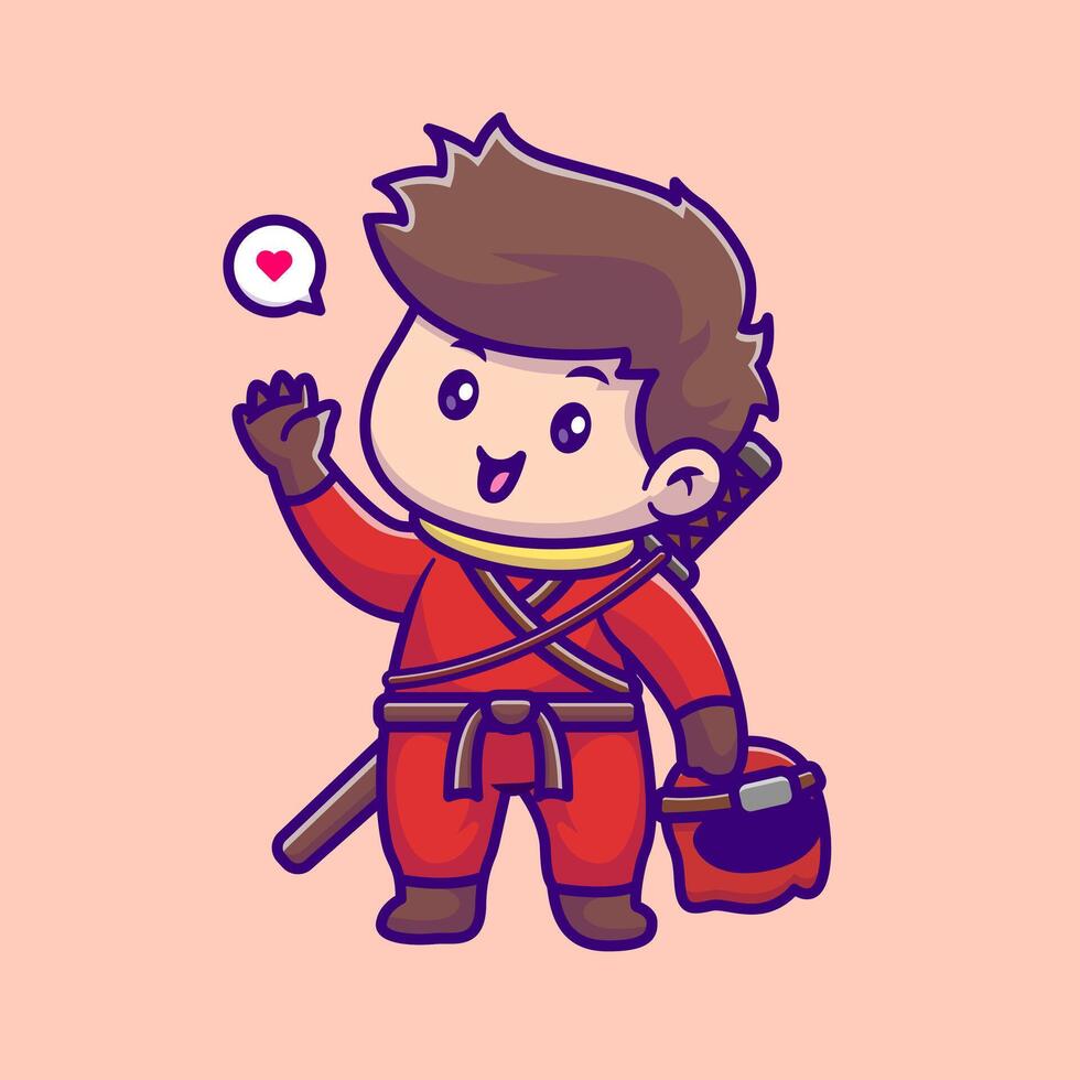 Cute Man Ninja Waving Hand Cartoon vector