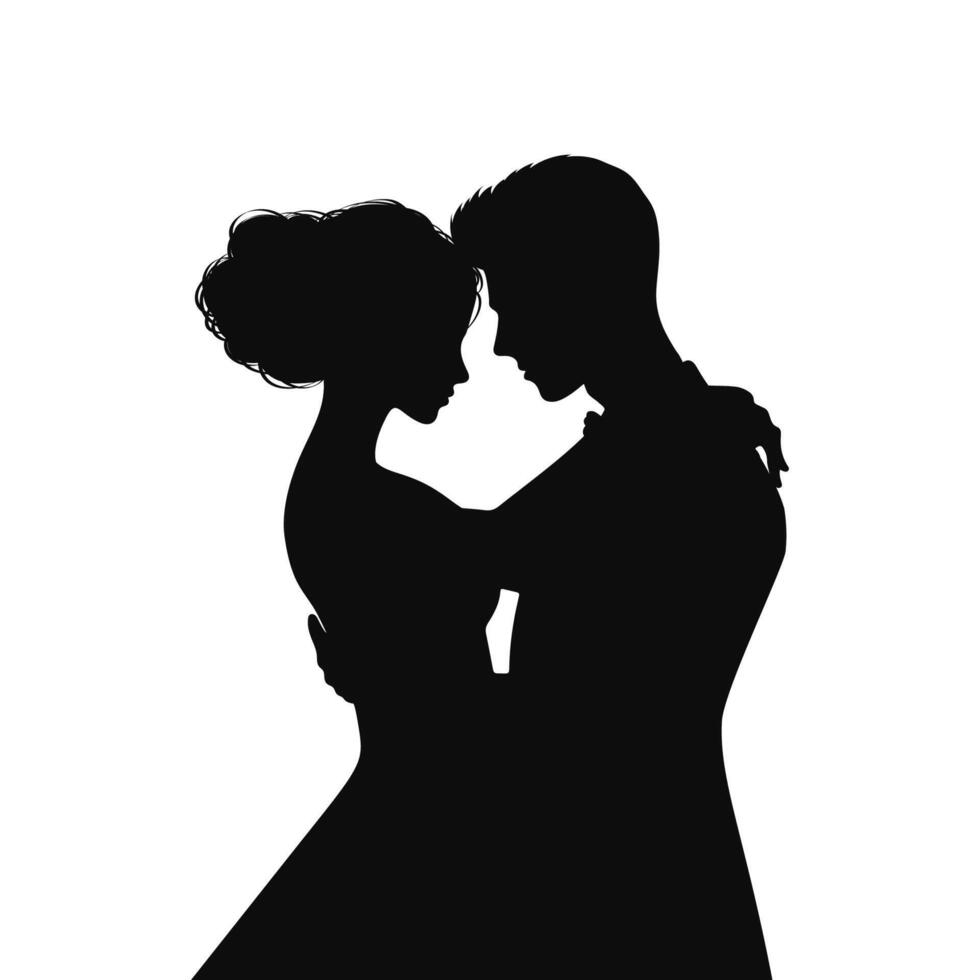 Bride and groom. Black silhouette on white background vector