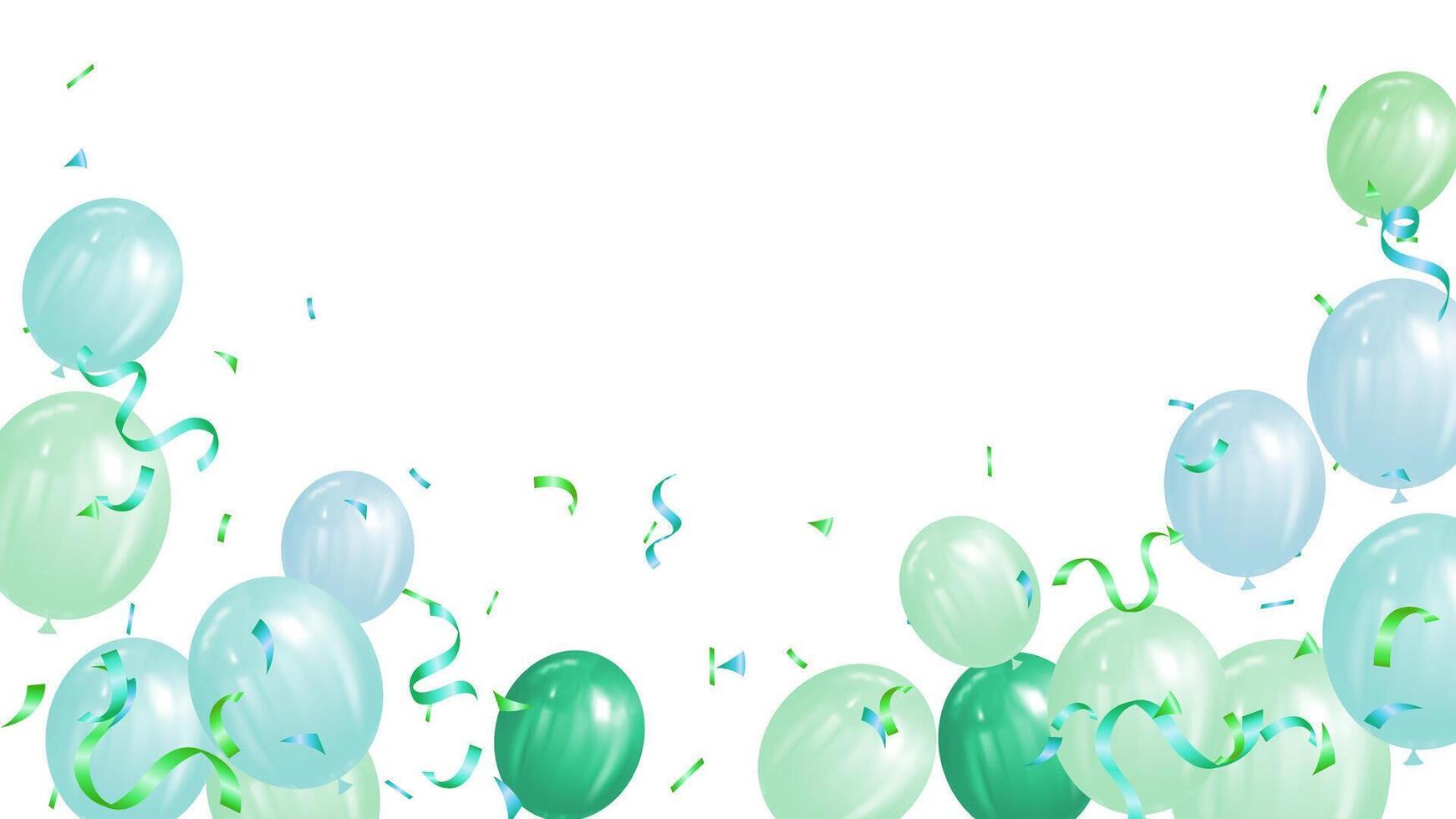 Blue and green pastel balloons and confetti for grand opening luxury greeting card illustration. frame template vector