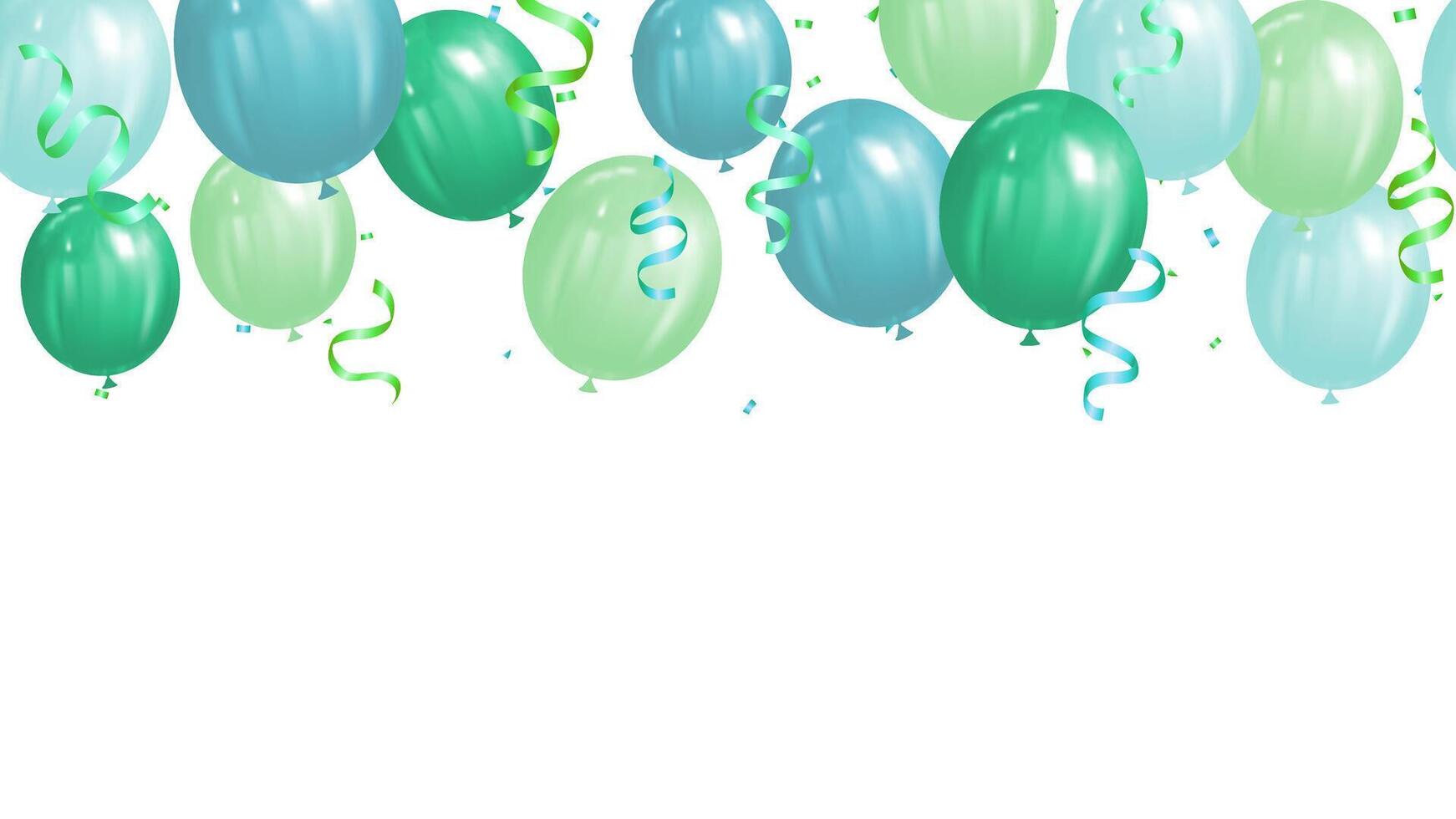 Celebration party banner with green and blue balloons background illustration, Seamless horizontal luxury vector