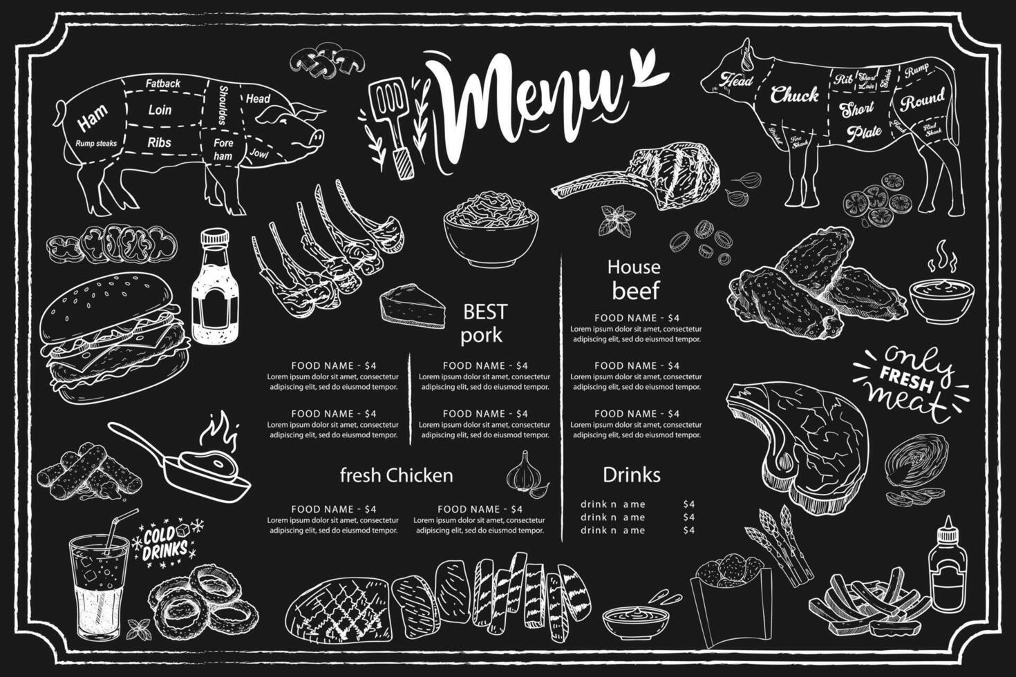 style fresh meat drawing. An aesthetic element for poster and menu templates. vector