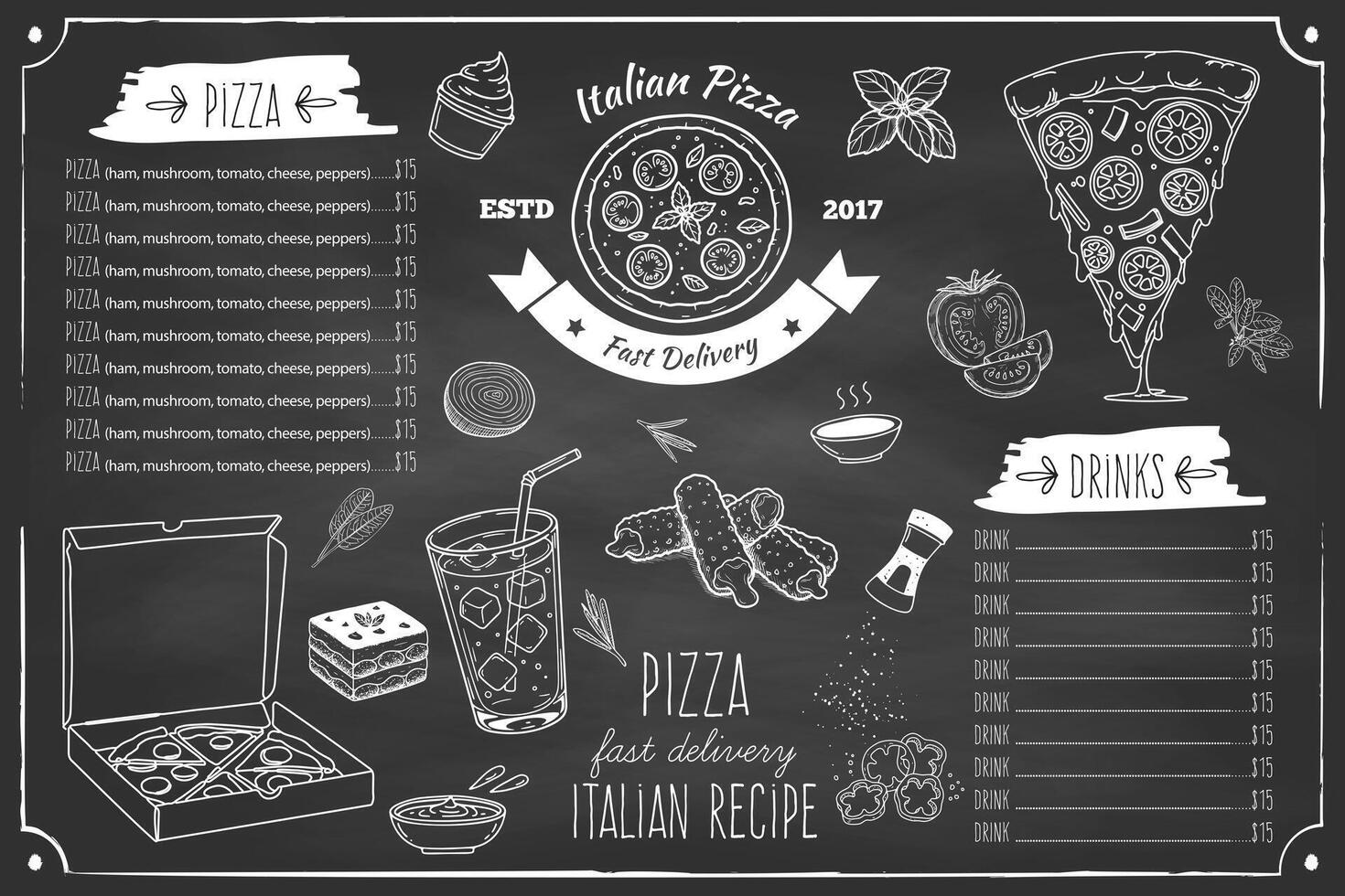 Hand-drawn Italian cuisine menu is suitable for creating a rustic effect in menu designs. vector