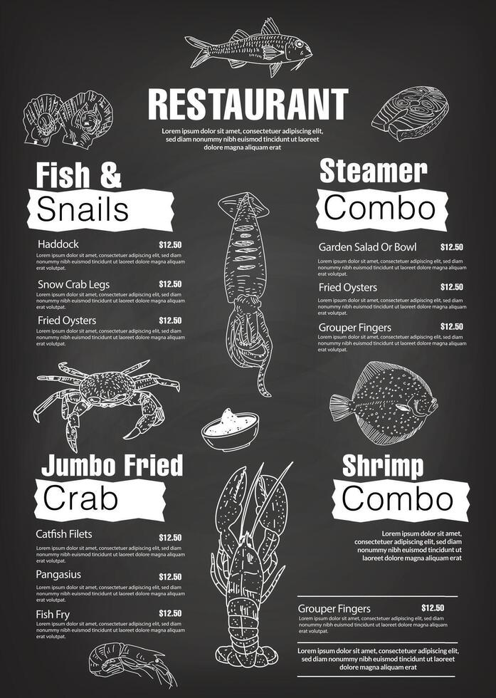Seafood illustrations suitable for posters and menus. Compatible with graphic elements. vector