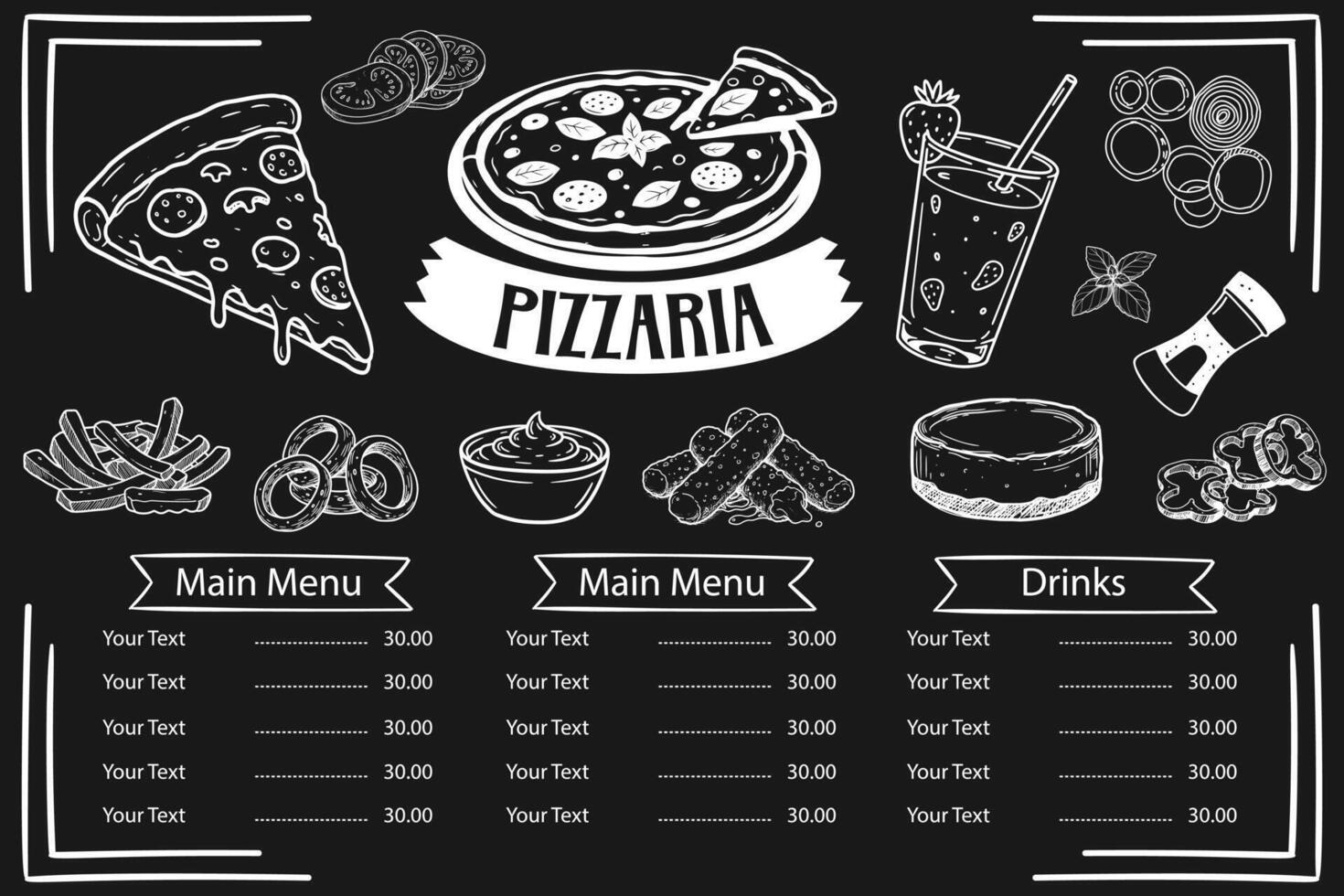 Gourmet fresh delicious homemade pizza menu. vector