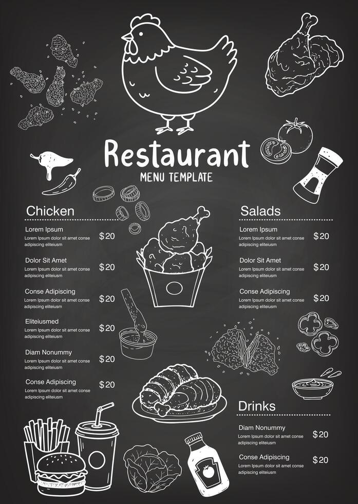 Hand-drawn fried chicken menu. Can be used as a graphic design element, adding a warm and natural atmosphere to the design. vector