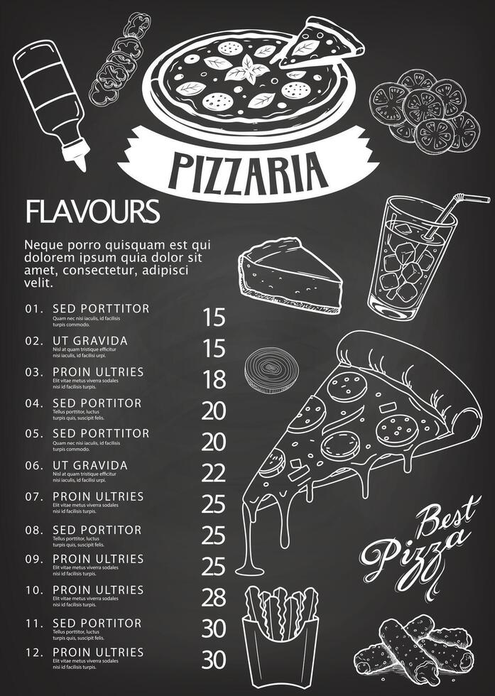 Gourmet fresh delicious homemade pizza menu. Provides an effective appearance in menu and advertising works. vector