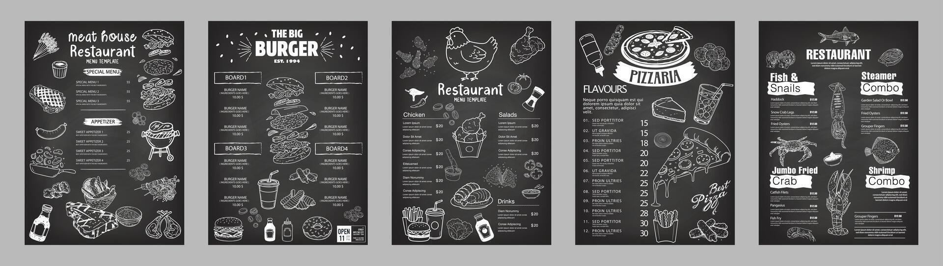 Hand-drawn menu collection. Can be used in graphic design projects. vector