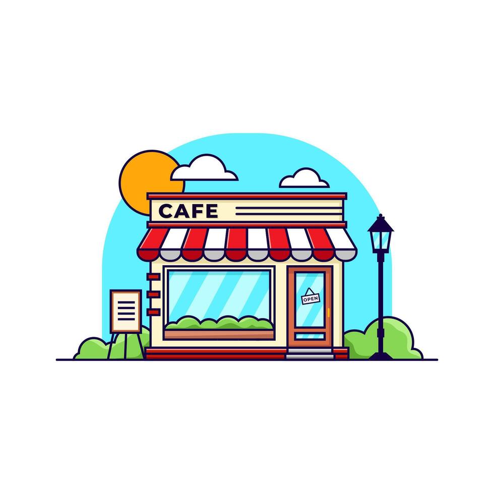 Cafe building Illustration, flat cartoon style vector