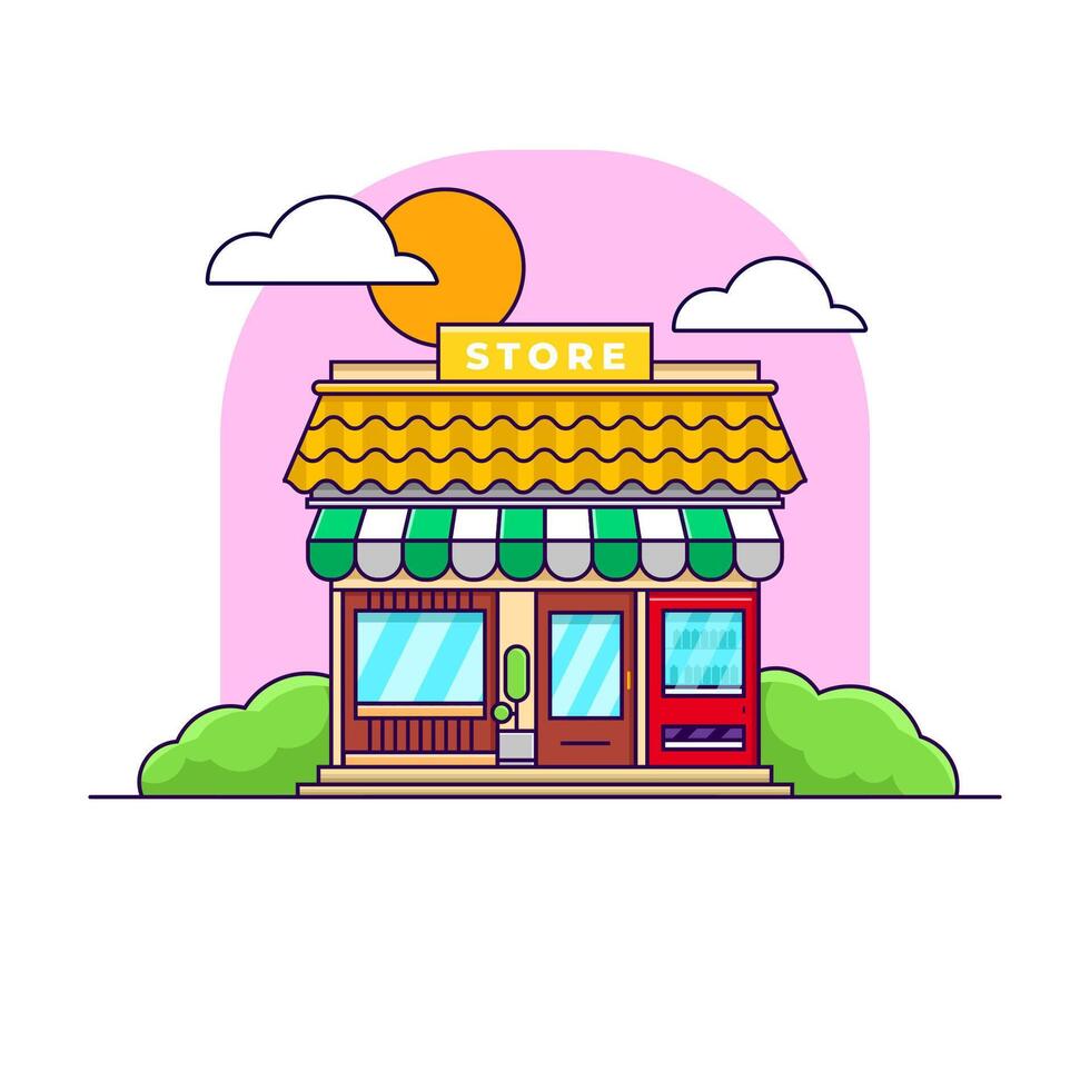 Store building Illustration, flat cartoon style vector