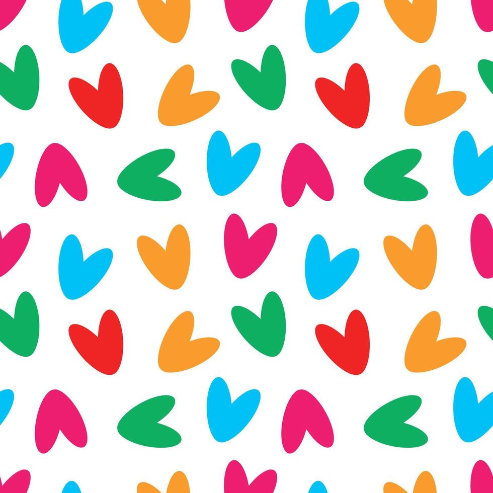 A repeating seamless pattern with small colored doodle hearts on a white background is everywhere. A simple cute background for a holiday. vector