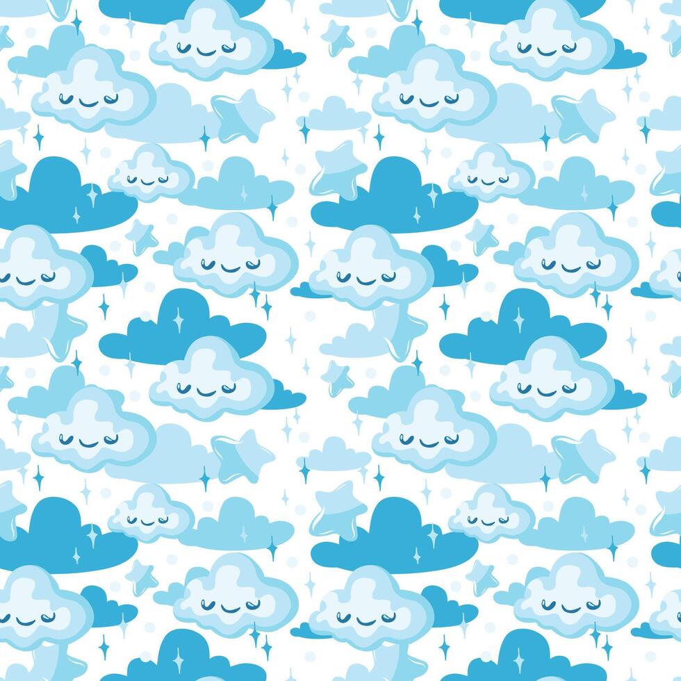 Delicate clouds, seamless pattern with sky, cartoon style for design. Happy childhood dreams. vector
