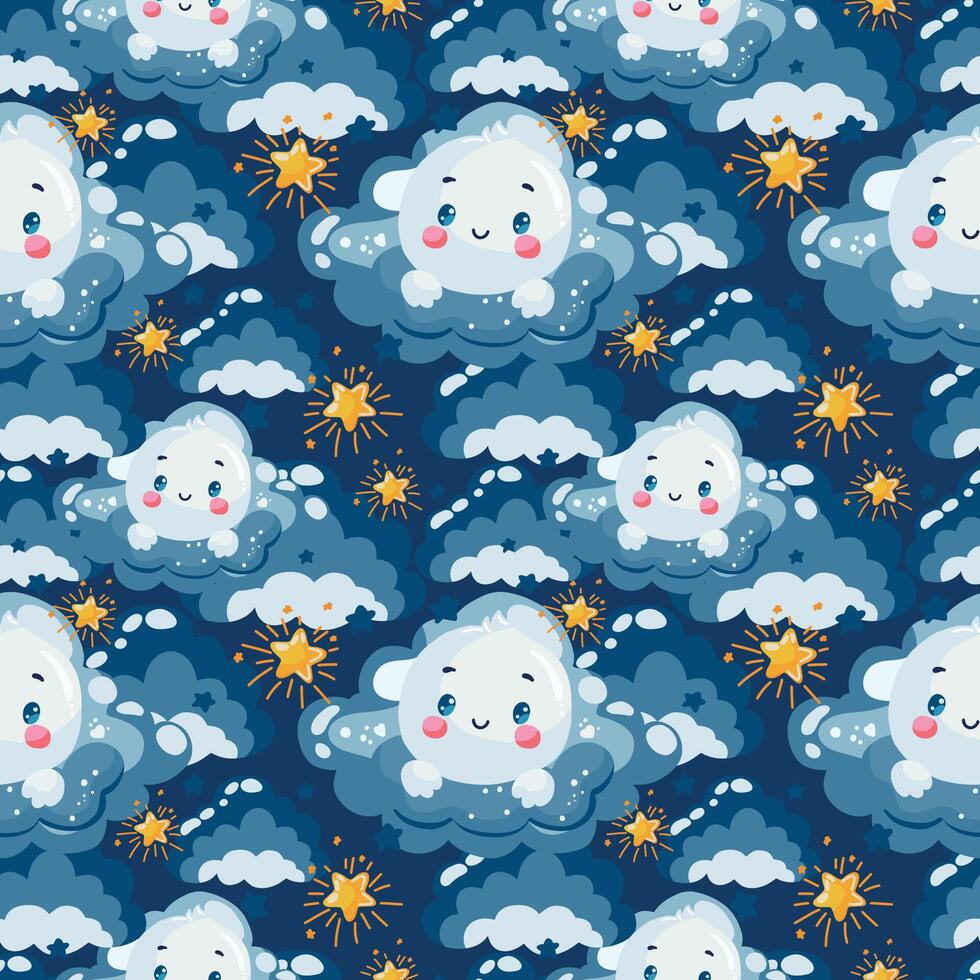 Sky blue pattern with small abstract clouds. Perfect for postcard designs, wrapping paper. vector