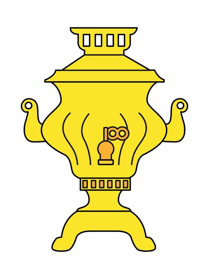 The golden samovar. Illustration of russian teapot. Russian object for preparing hot drinks on an isolated white background vector