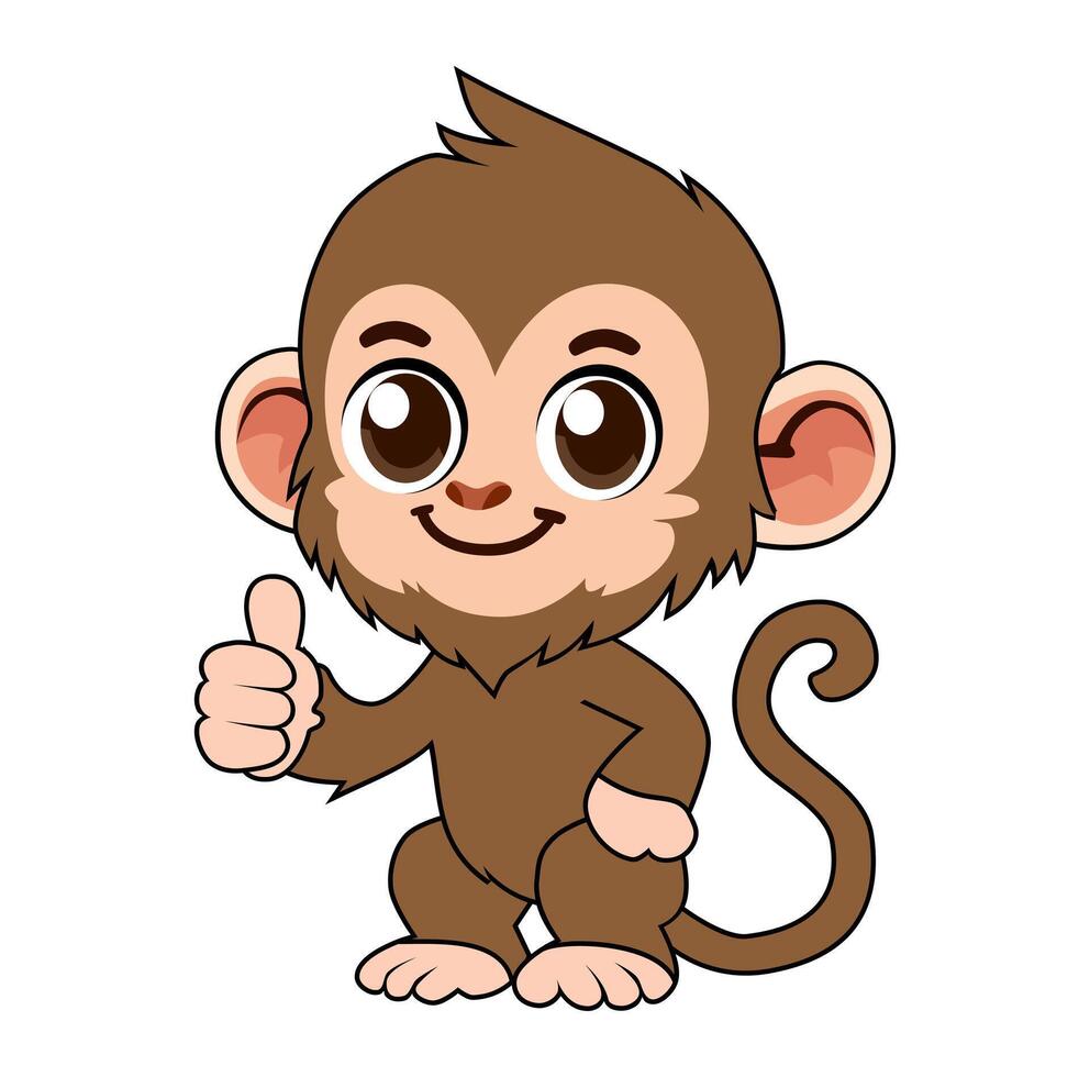 Cartoon Cute Little Monkey Make Thumbs Up Pose Digital Icon Source Vectors Illustration
