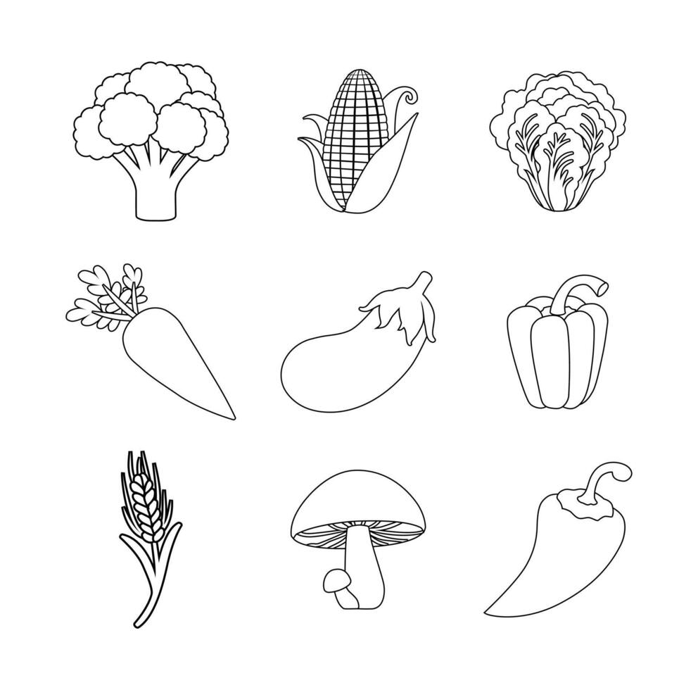 Cartoon Set 9 Icon Fresh Vegetable Digital Vectors Illustration
