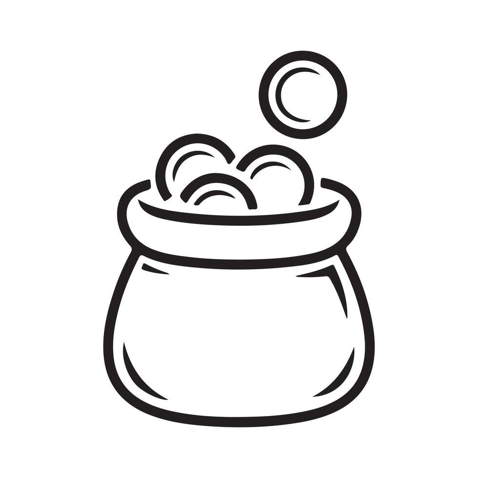 A black and white drawing of a pot with coins vector
