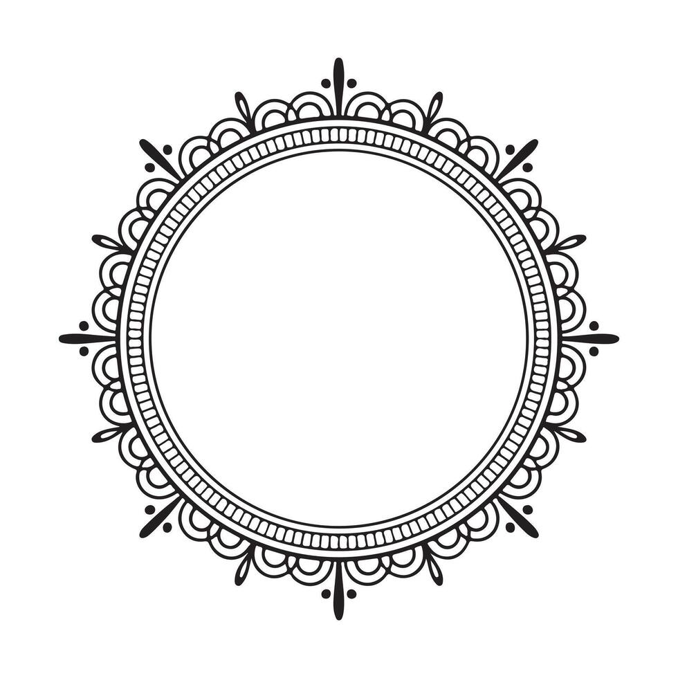 A black and white drawing of a circular frame vector