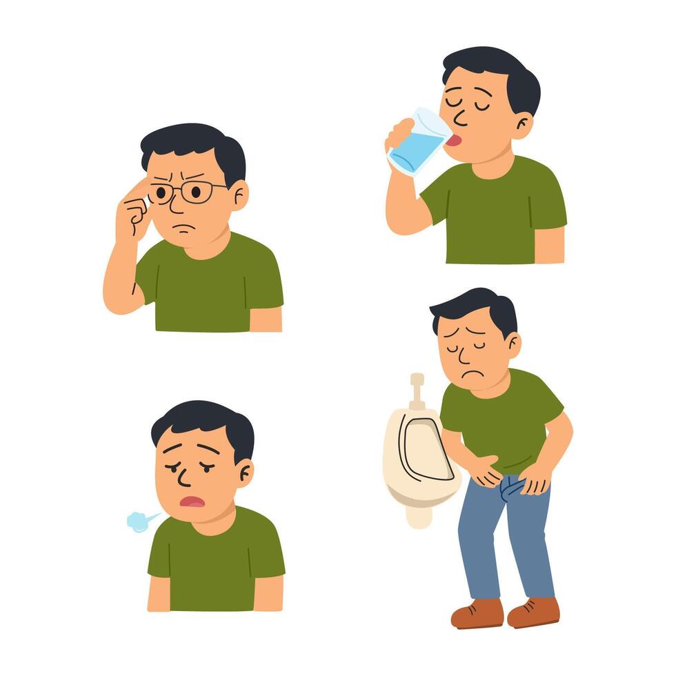 man diabetes disease symptoms cartoon character vector