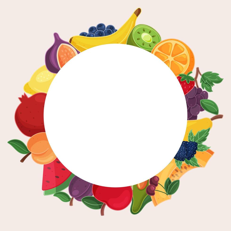 Fruit wreath with space for text isolated on white background vector