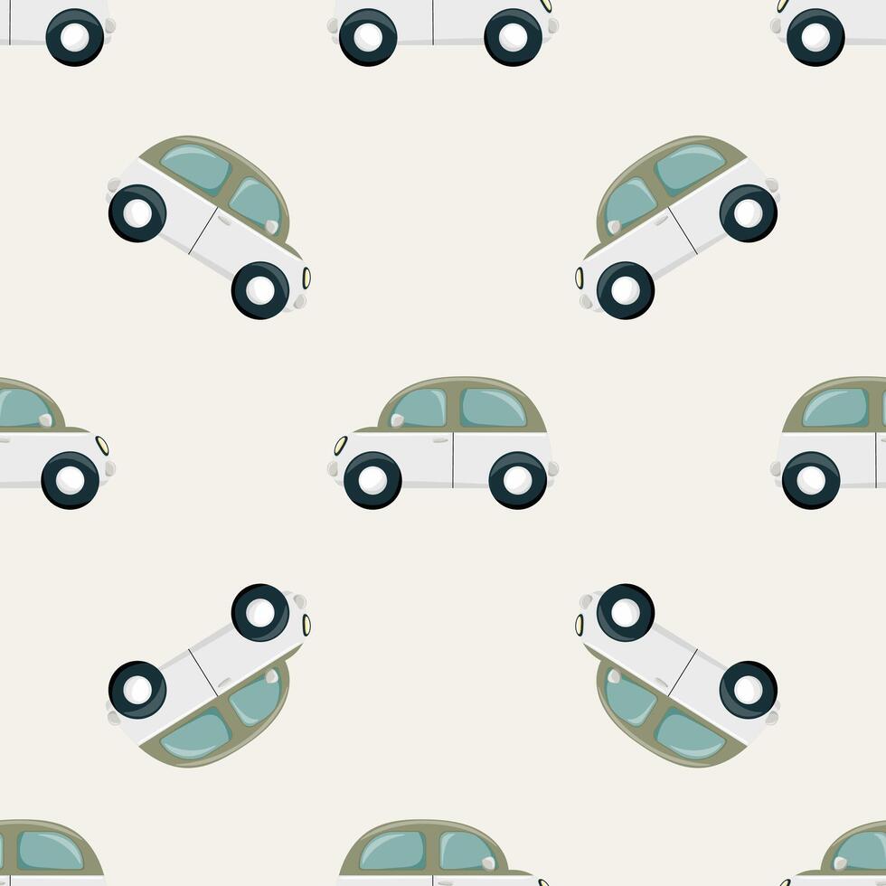 Retro car pattern with beige and white vehicles vector