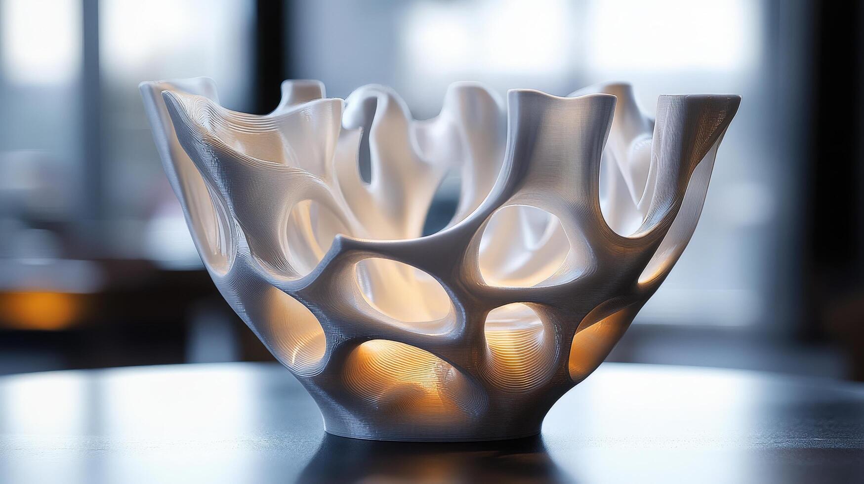 Intricate, light-catching, decorative, 3D printed, vessel. photo