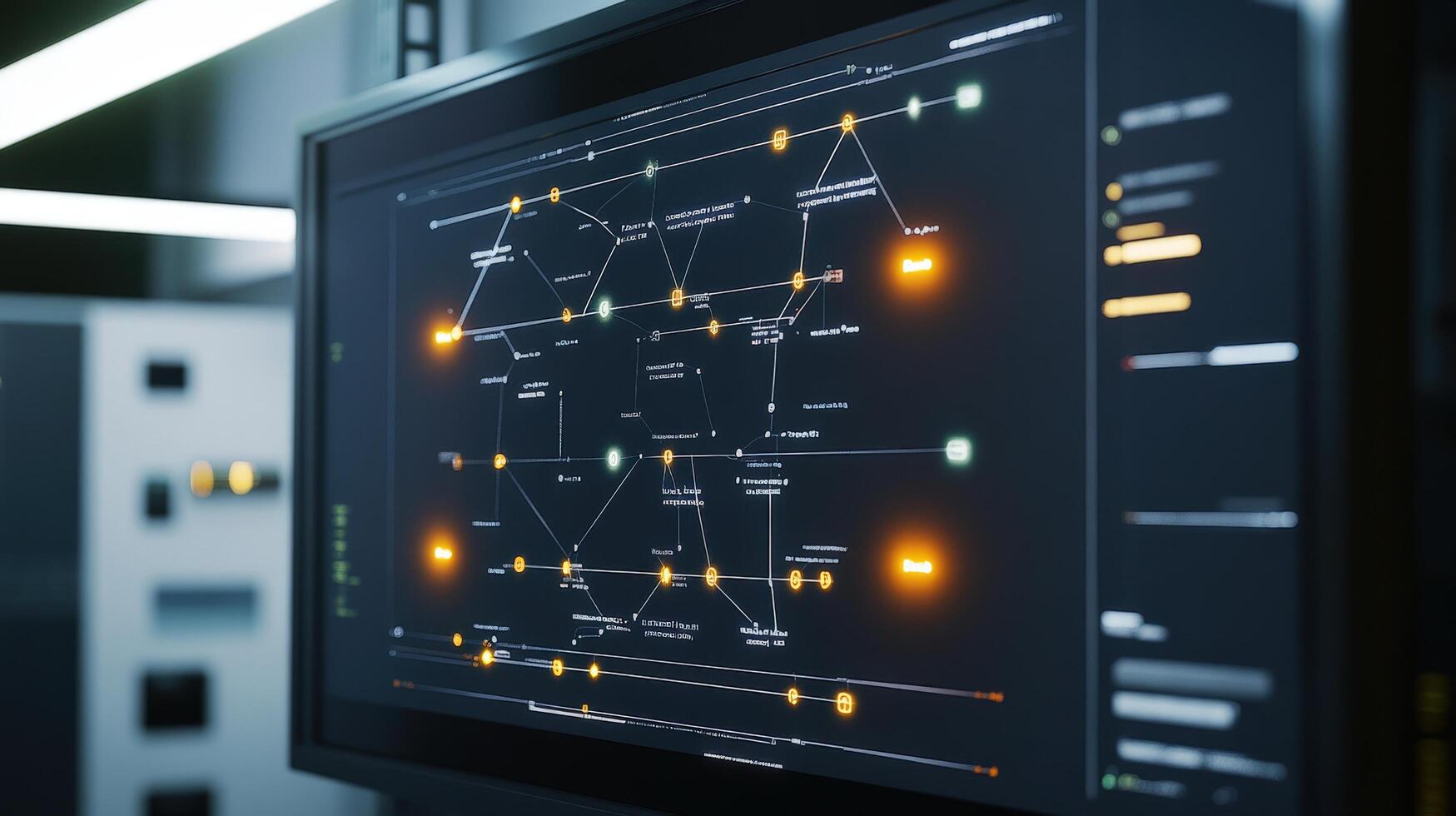 Complex network diagram displayed on a large screen. photo