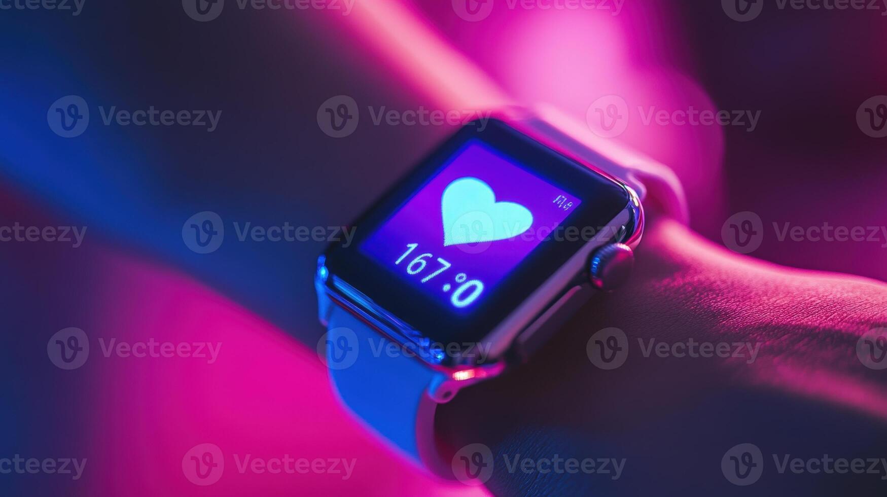 Close-up view of a modern fitness watch displaying vital signs. photo