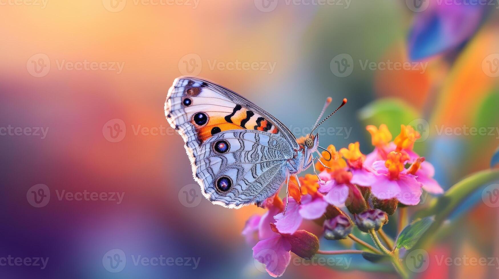 A colorful butterfly rests delicately on a vibrant flower. photo