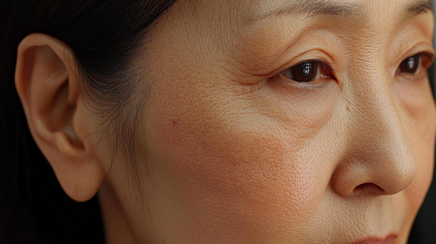 A close up of an asian woman's face photo