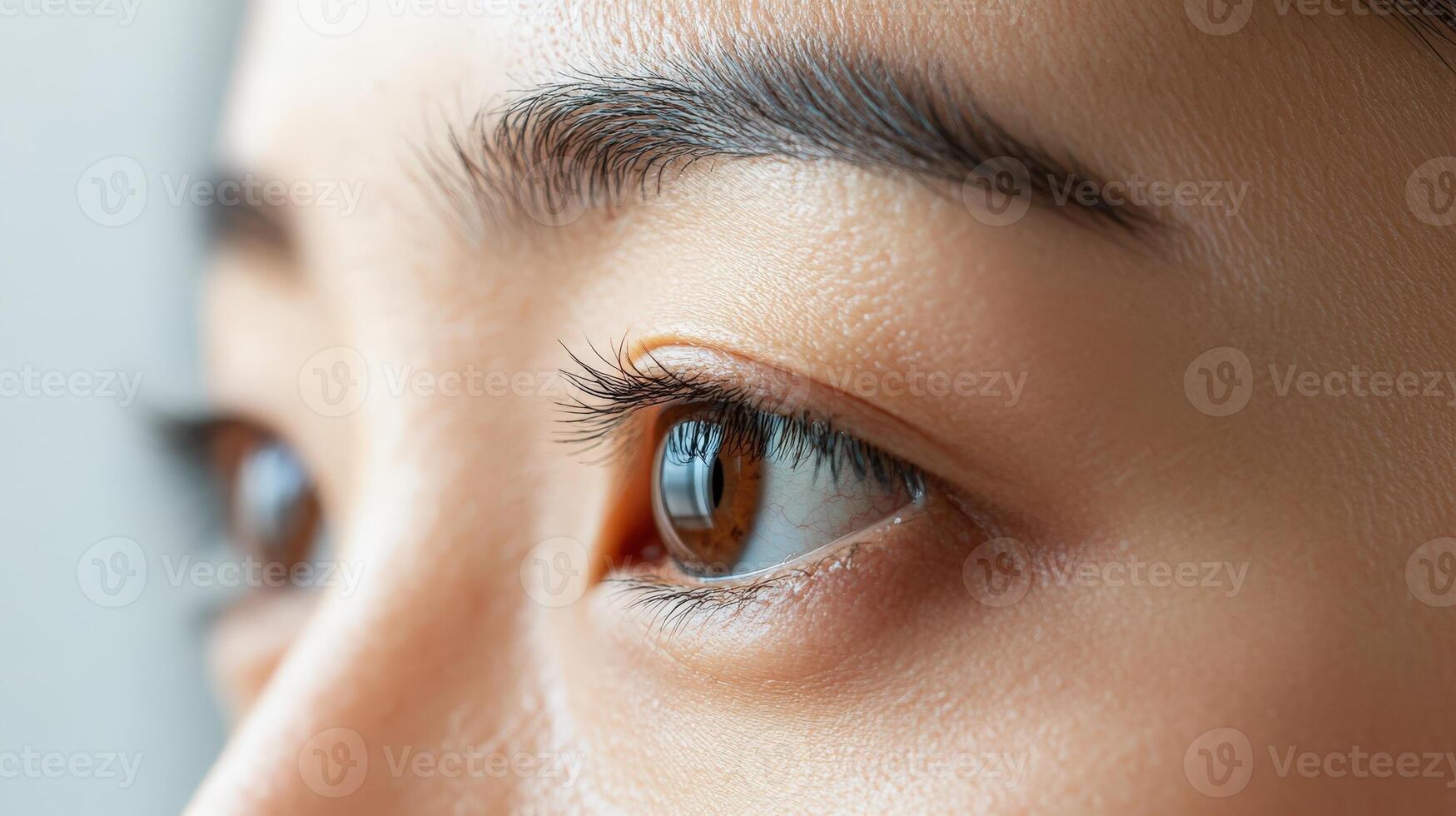 Close-up view of a person's side profile eyes. photo