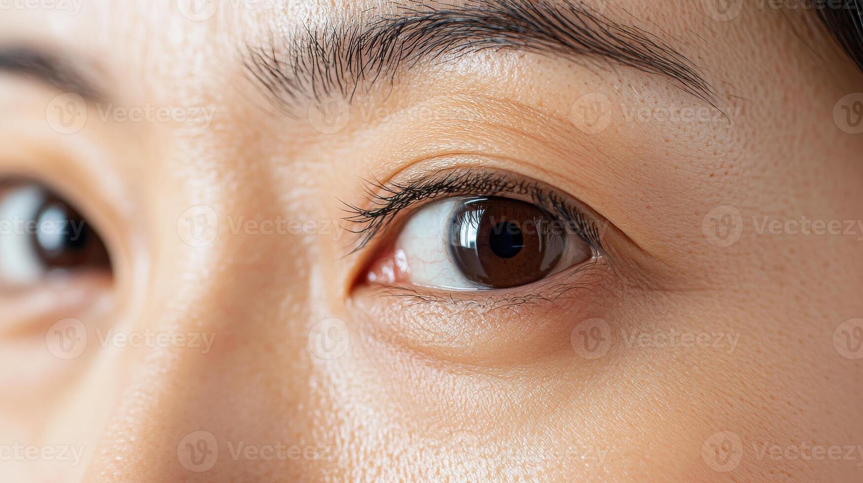 Close-up view of attentive eyes on a neutral face. photo