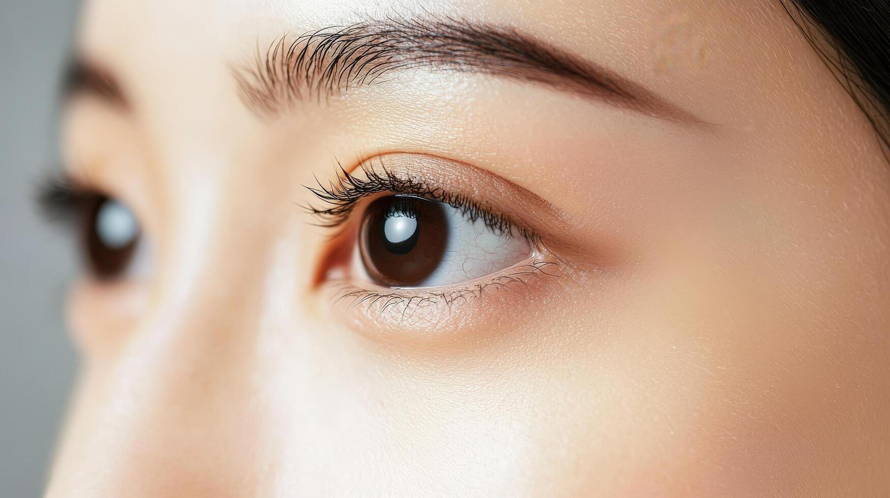 Close-up view of beautiful, healthy, Asian woman's eyes. photo
