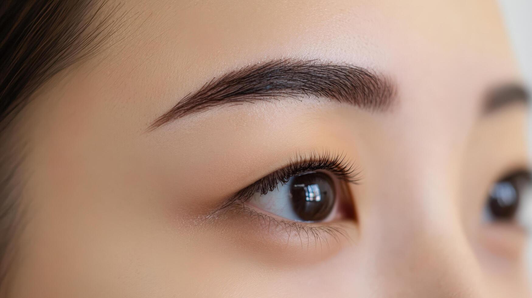 Close-up view of perfectly shaped eyebrows on a person. photo