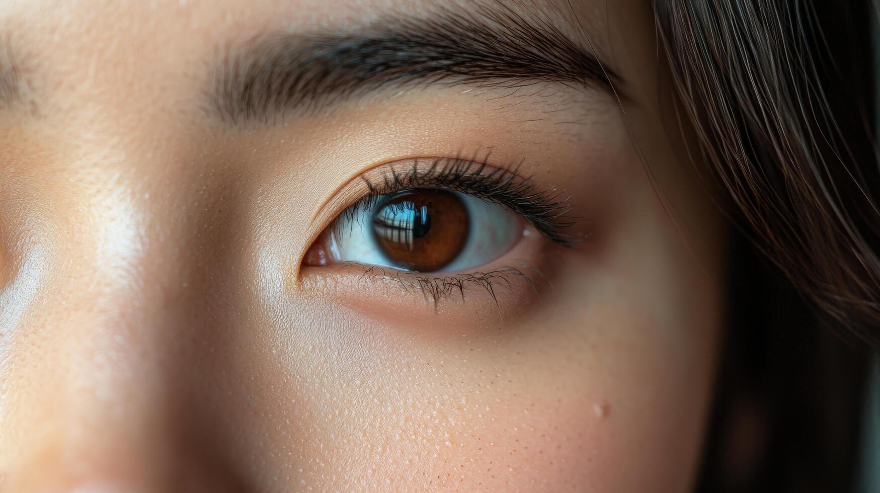 Close-up of a person's eye and surrounding facial area. photo