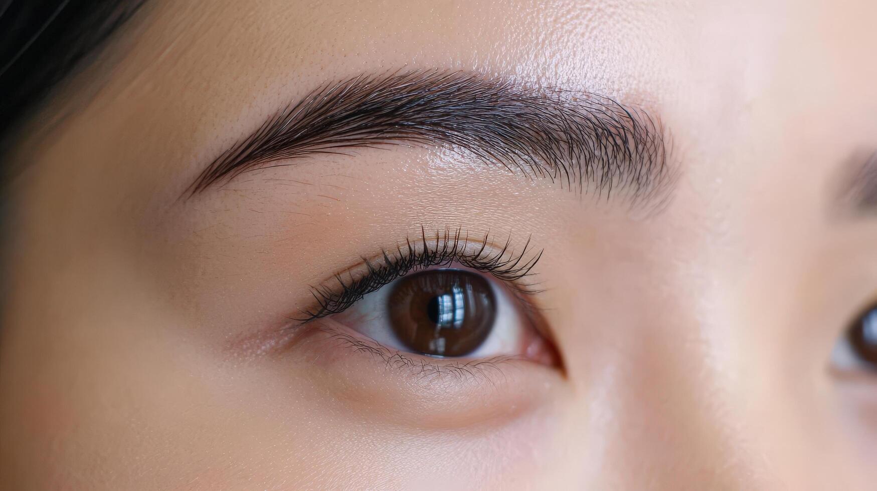 Close-up view of well-groomed eyebrows and eyes. photo